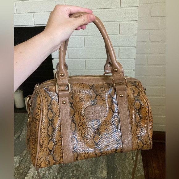 Terzetto Handbags - Terzetto Brown Leather Satchel Bag Purse With Snakeskin Print